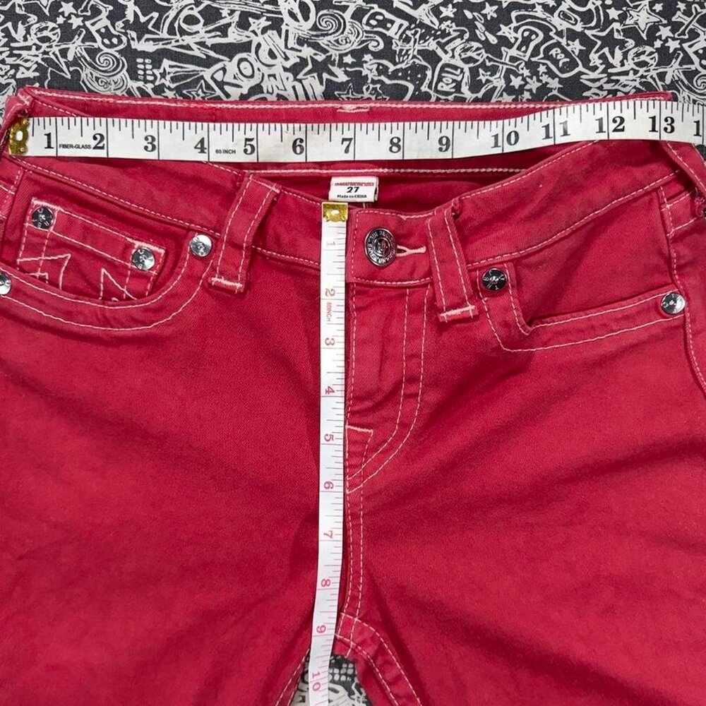 ๐True Religion Red Low Rise Skinny Jeans Size 27 Y2K Contrast Stitch - Picture 6 of 8